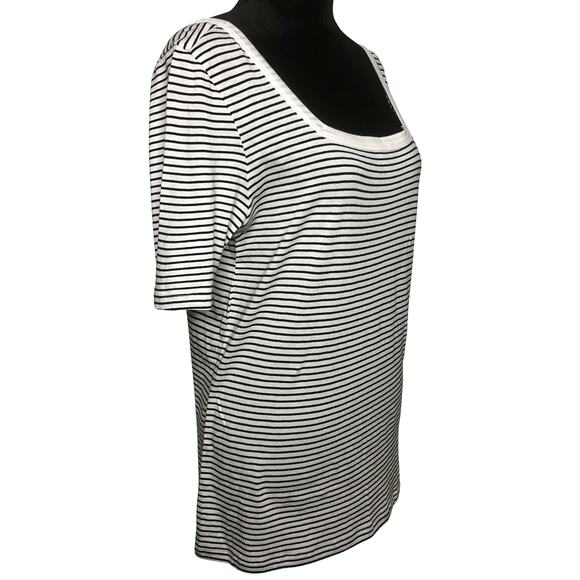 Susina White Pinstripe Square Neck Short Sleeve Striped T-Shirt - Size Small - Picture 4 of 10